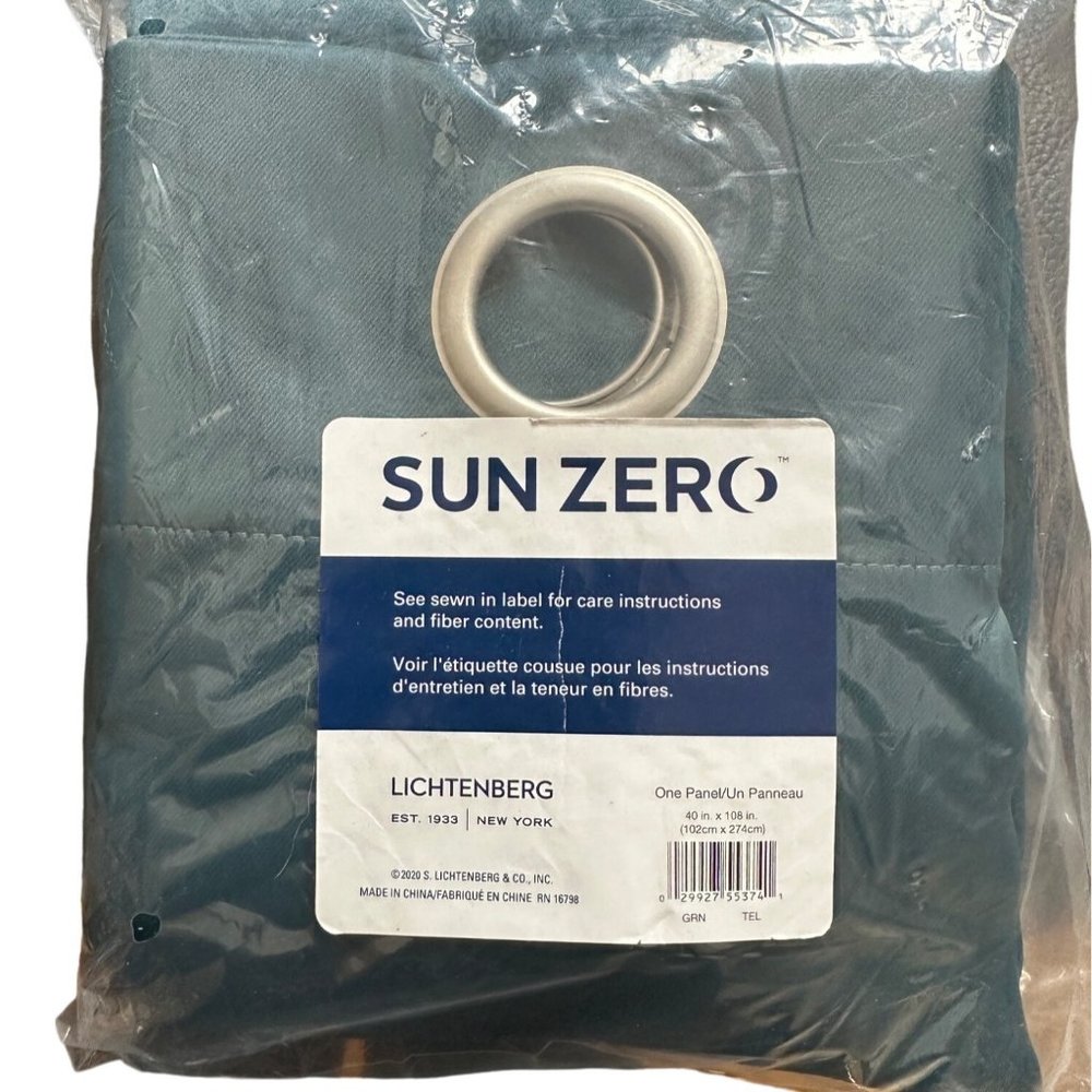 Sunzero Green Teal Single Curtain Panel with Grommets Lichtenberg 40 x 108